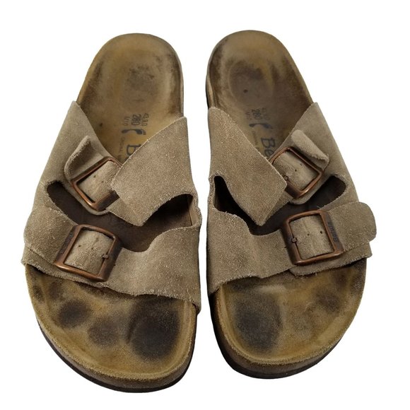 Birkenstock Betula Light Brown Slide Flat Sandal 43 Comfort 3 Strap Buckle Wide - Picture 1 of 13